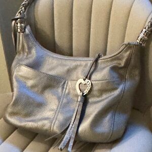 Brighton Barbados pebbled silver leather hobo bag